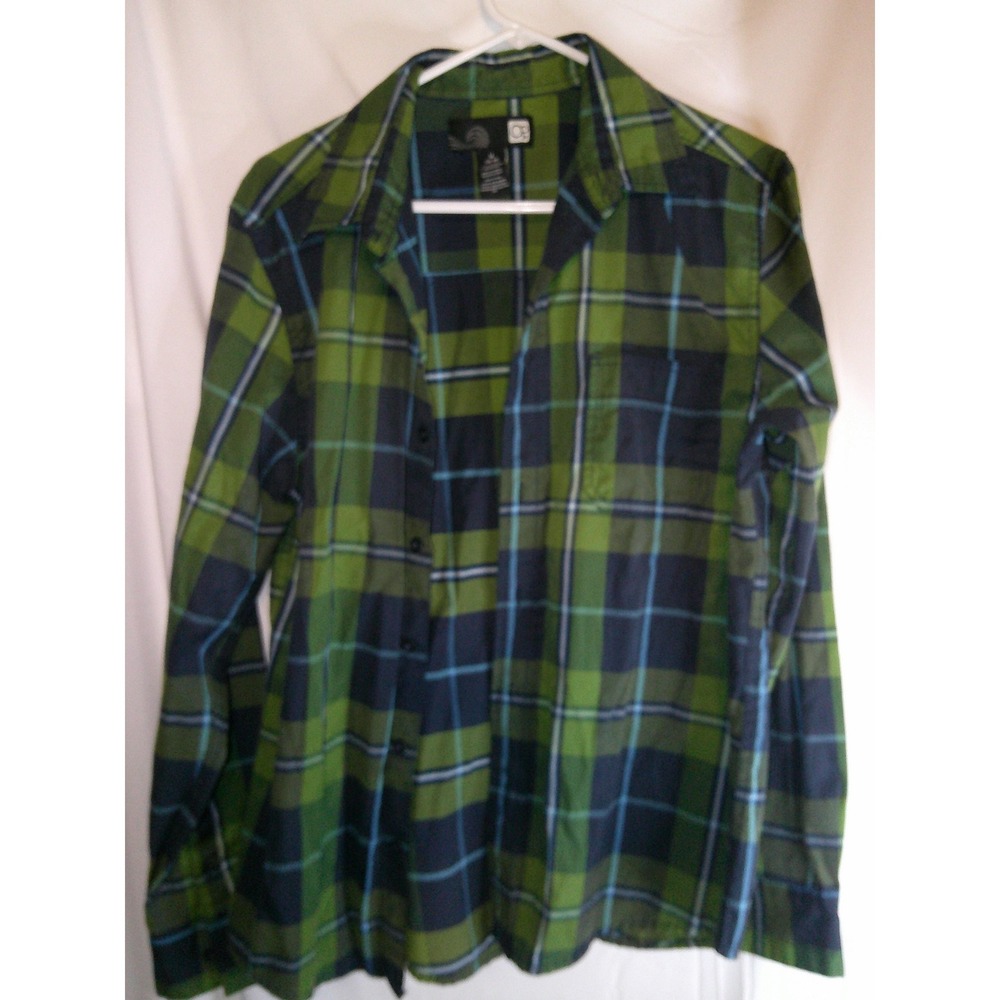 OP Plaid Flannel Shirt Long Sleeve Button Up Green Blue Mens Size M